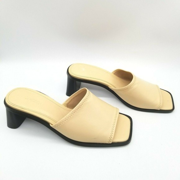 Mango Womens Cream Leather Open Toe Block Heel Slides Sandals 37 US 7 - Picture 2 of 13